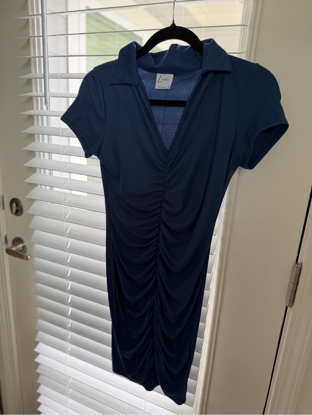 Olivia Rae Deep Navy Ruched Polo Midi Dress
